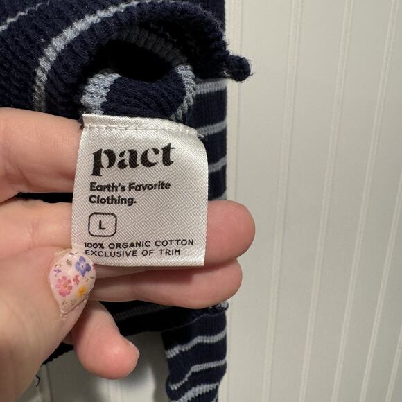 Pact Organic Cotton Striped Waffle Knit Cowl Neck Pullover Size Large - Picture 5 of 6